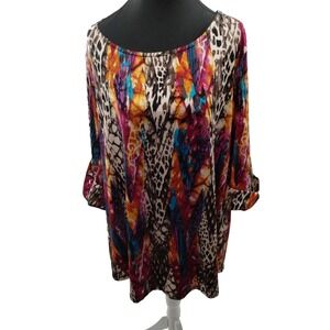 New‎ Direction Tunic Woman Plus 3X Sheath Abstract Round Neck Fluid Art Style